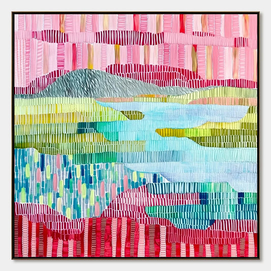 CHROMATIC WEAVE: Colorful Abstract Textured Landscape Painting | hanging in living room, abstract wall art