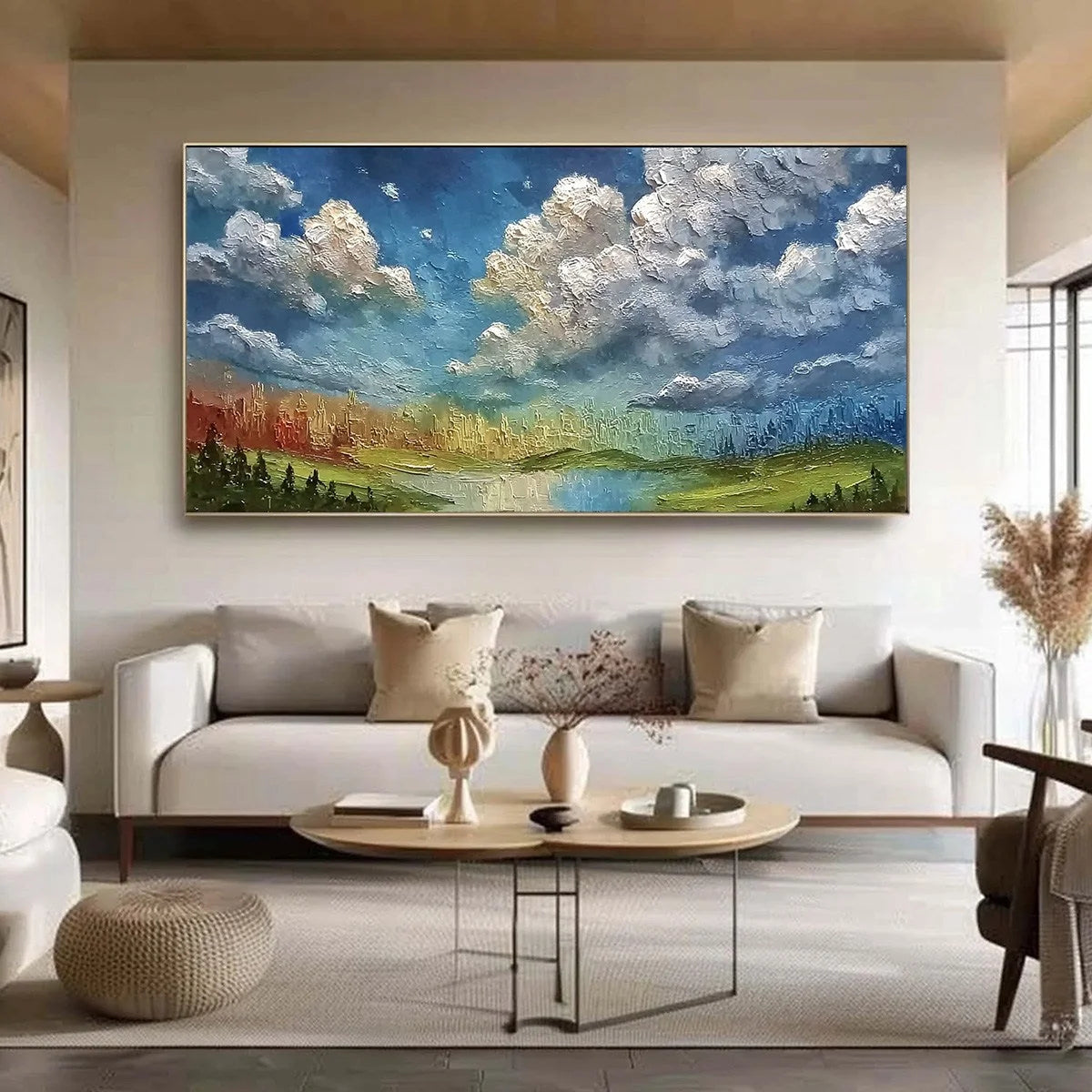 CHROMATIC HORIZON: Large Textured Abstract Cityscape | textured closeup, raised brushwork detail