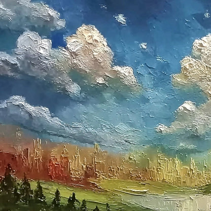 CHROMATIC HORIZON: Large Textured Abstract Cityscape | rectangular format, hand-painted canvas edge