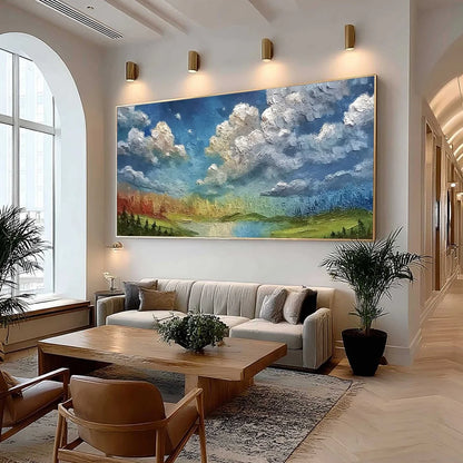 CHROMATIC HORIZON: Large Textured Abstract Cityscape | textured mood, soft natural light studio shot