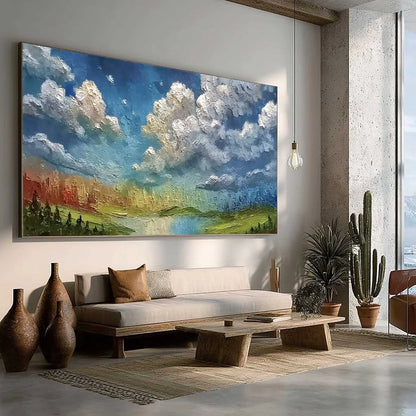 CHROMATIC HORIZON: Large Textured Abstract Cityscape | beige palette, original office art