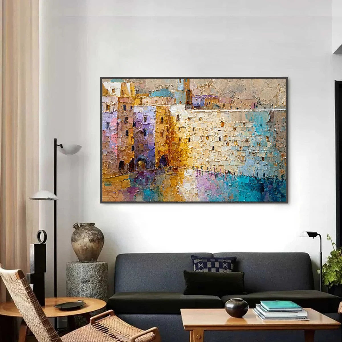 Citadel of Memories: Textured Impasto Cityscape Oil Painting | textured impasto closeup, raised brushwork detail
