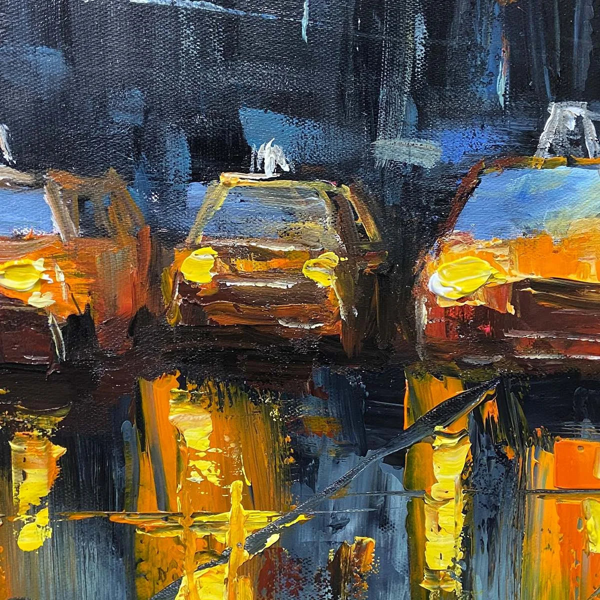 CITY LIGHTS: Impressionistic Cityscape Oil Painting | rectangular format, hand-painted canvas edge