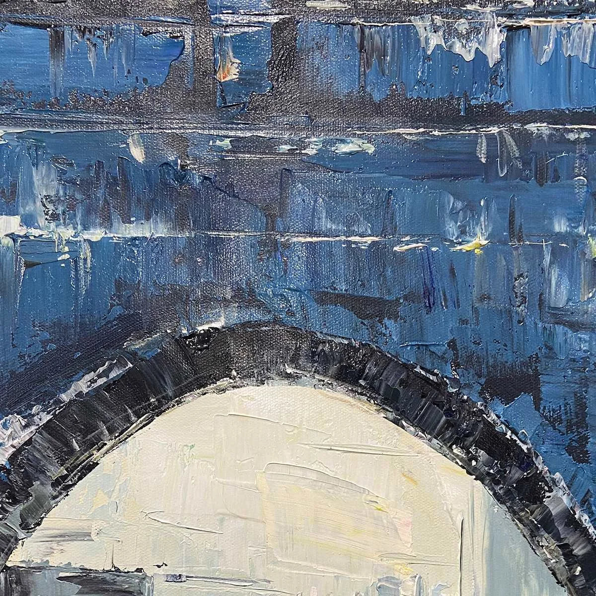 CITY LIGHTS: Impressionistic Cityscape Oil Painting | black frame version on white wall
