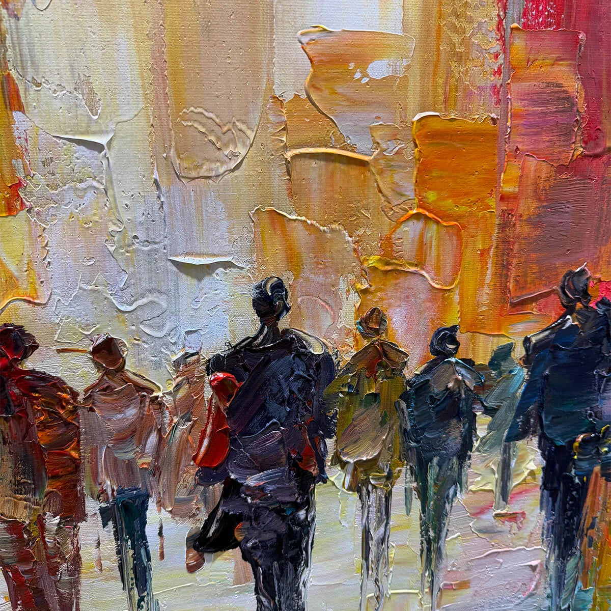 CITY LIGHTS: Textured Impasto Cityscape Oil Painting | rectangular format, hand-painted canvas edge