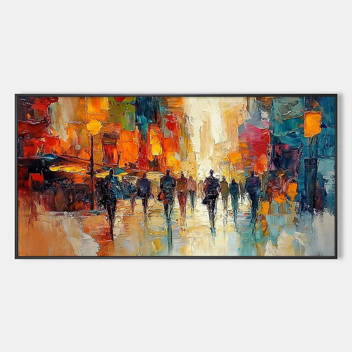 CITY LIGHTS: Textured Impasto Cityscape Oil Painting | hanging in living room, textured impasto wall art