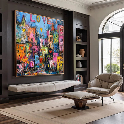 CITY OF LOVE: Vibrant Textured Abstract Cityscape Love | abstract mood, soft natural light studio shot