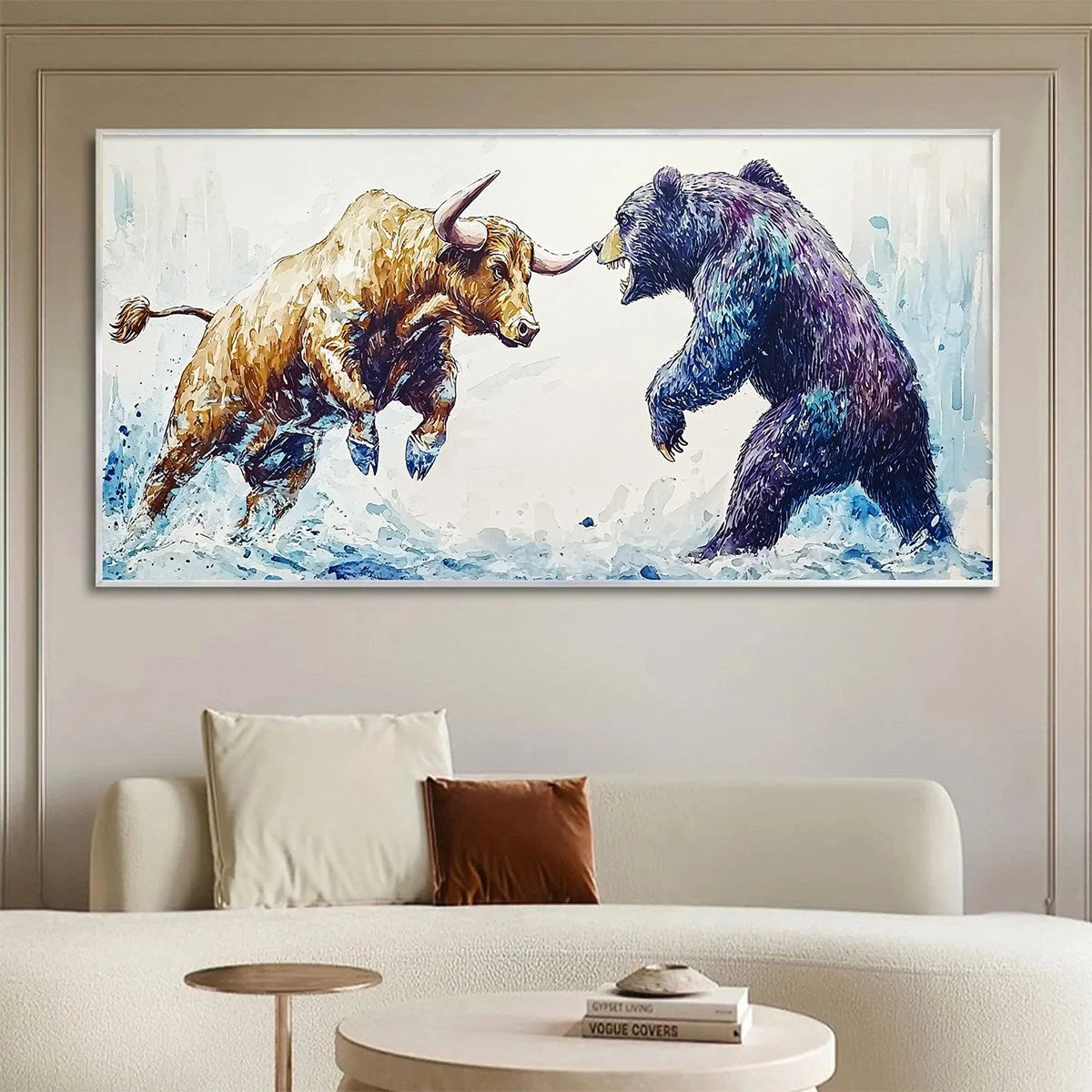 CLASH OF FORCES: Panoramic Wildlife Oil Painting | expressive closeup, raised brushwork detail
