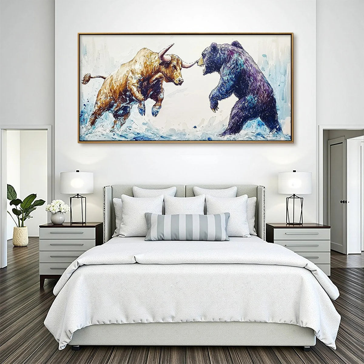 CLASH OF FORCES: Panoramic Wildlife Oil Painting | rolled canvas, ready for custom framing