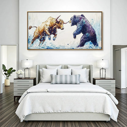 CLASH OF FORCES: Panoramic Wildlife Oil Painting | rolled canvas, ready for custom framing