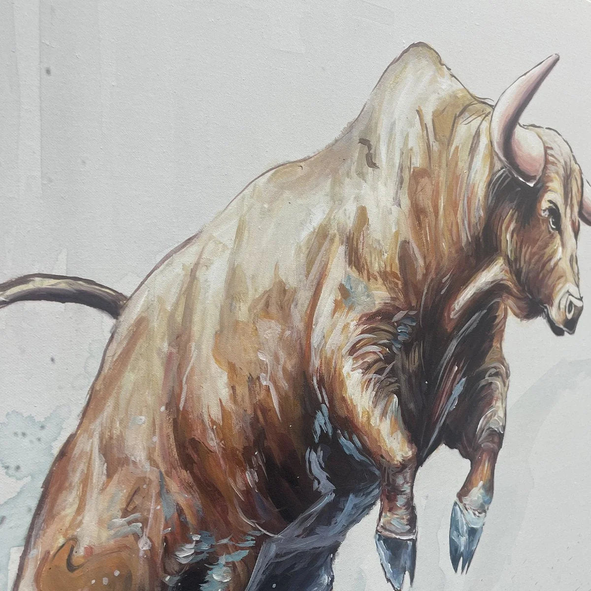 CLASH OF FORCES: Panoramic Wildlife Oil Painting | black frame version on white wall