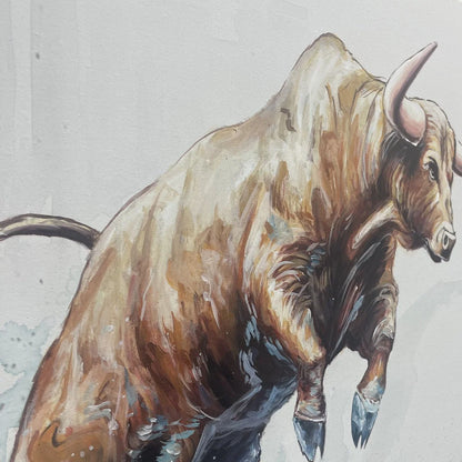 CLASH OF FORCES: Panoramic Wildlife Oil Painting | black frame version on white wall