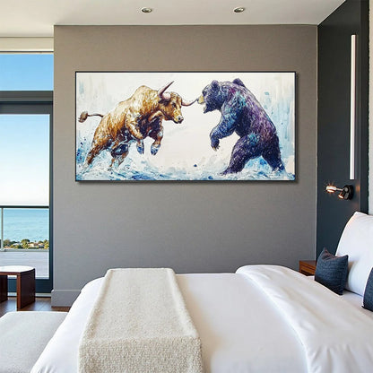 CLASH OF FORCES: Panoramic Wildlife Oil Painting | expressive mood, soft natural light studio shot