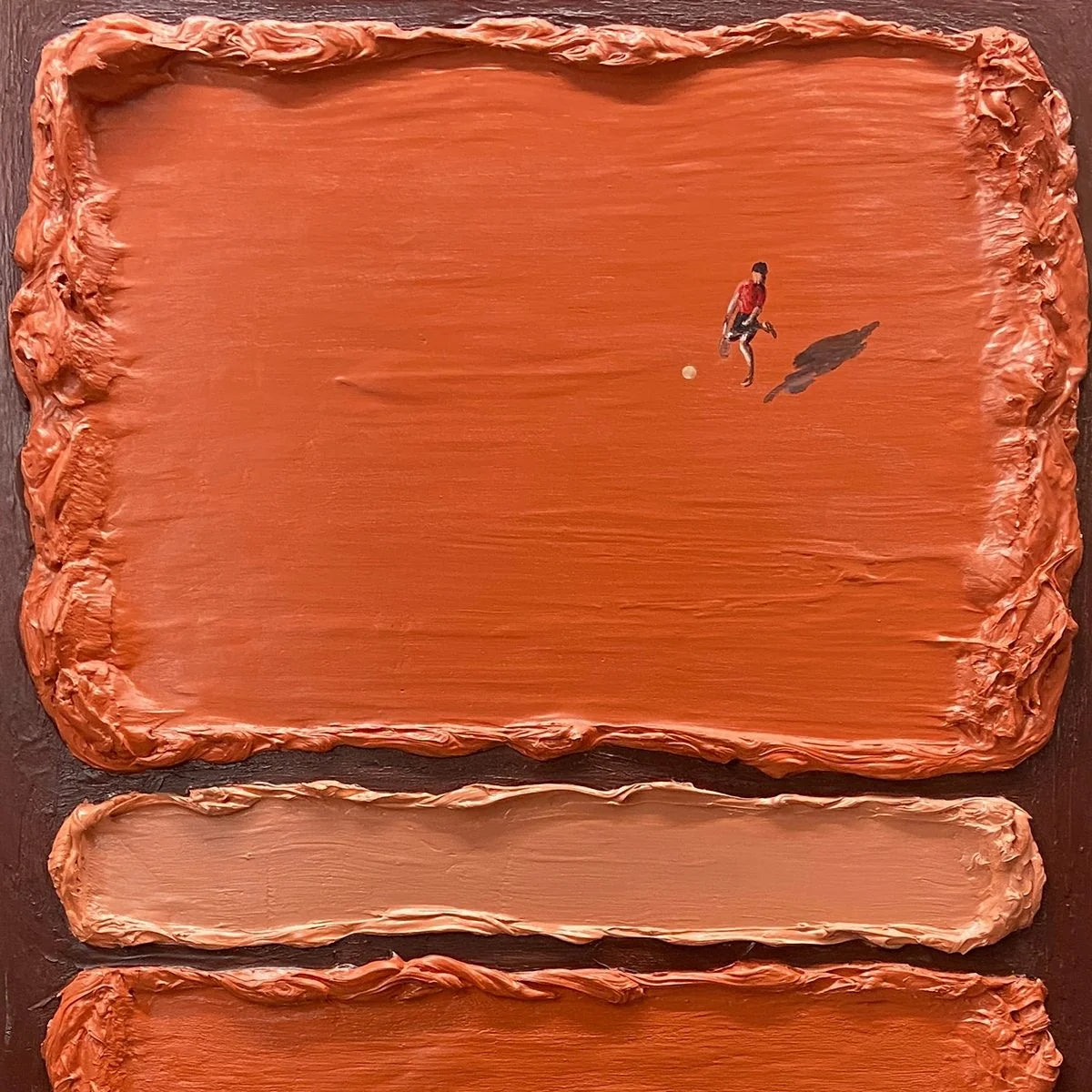 CLAY COURT: Textured Minimalist Tennis Match Oil Painting | rectangular format, hand-painted canvas edge