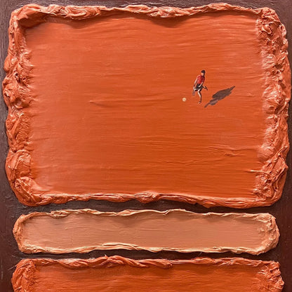 CLAY COURT: Textured Minimalist Tennis Match Oil Painting | rectangular format, hand-painted canvas edge