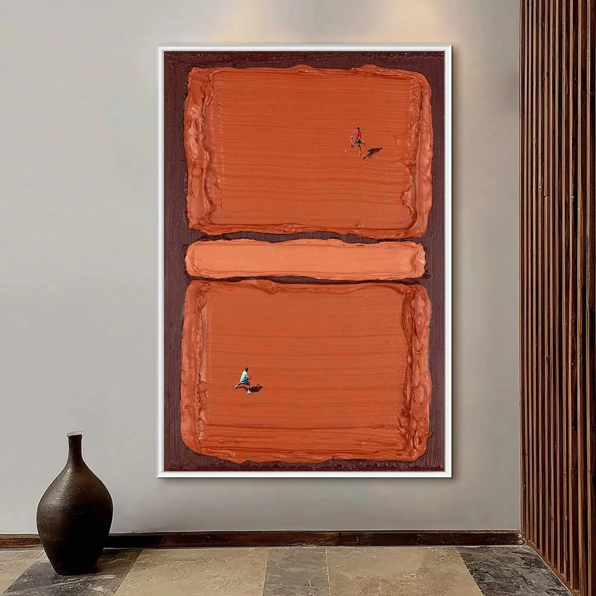 CLAY COURT: Textured Minimalist Tennis Match Oil Painting | rolled canvas, ready for custom framing