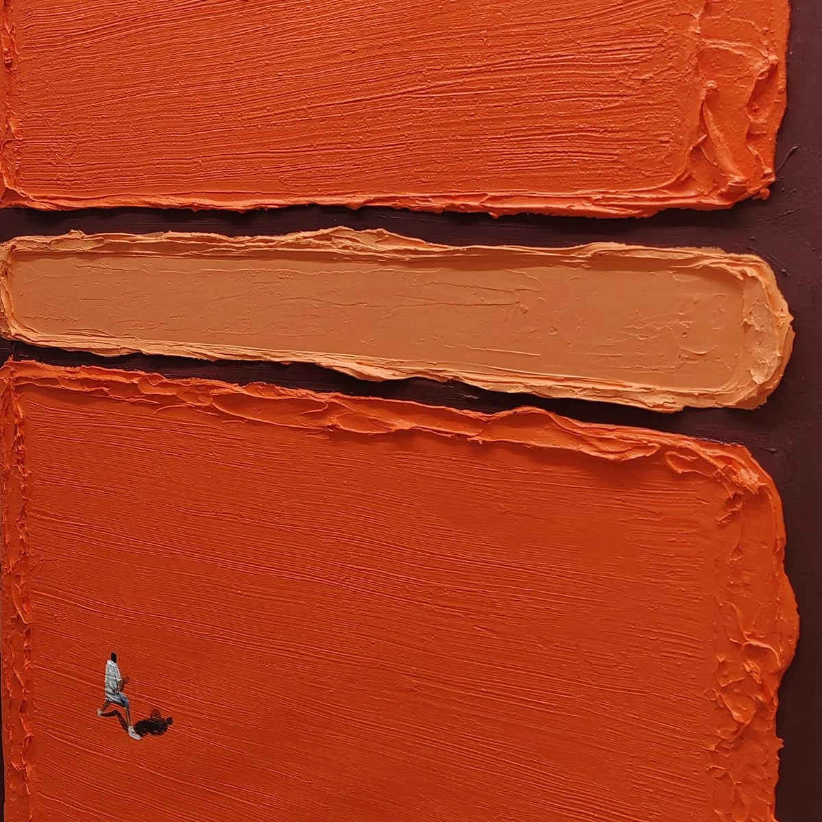 CLAY COURT: Textured Minimalist Tennis Match Oil Painting | black frame version on white wall