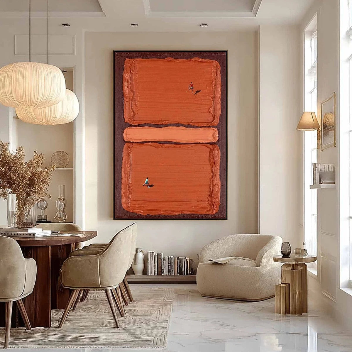 CLAY COURT: Textured Minimalist Tennis Match Oil Painting | beige palette, original office art