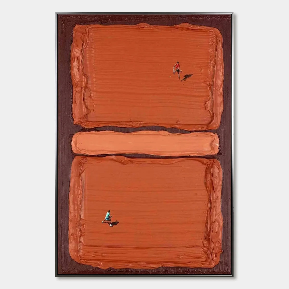 CLAY COURT: Textured Minimalist Tennis Match Oil Painting | hanging in living room, minimalist wall art