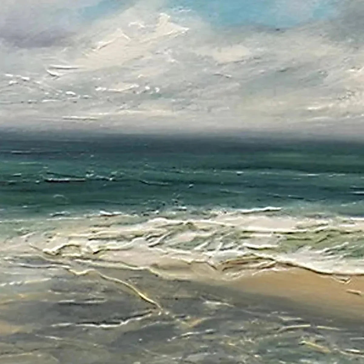 CLOUDY COASTAL SCENE: Square Coastal Landscape Painting | rectangular format, hand-painted canvas edge