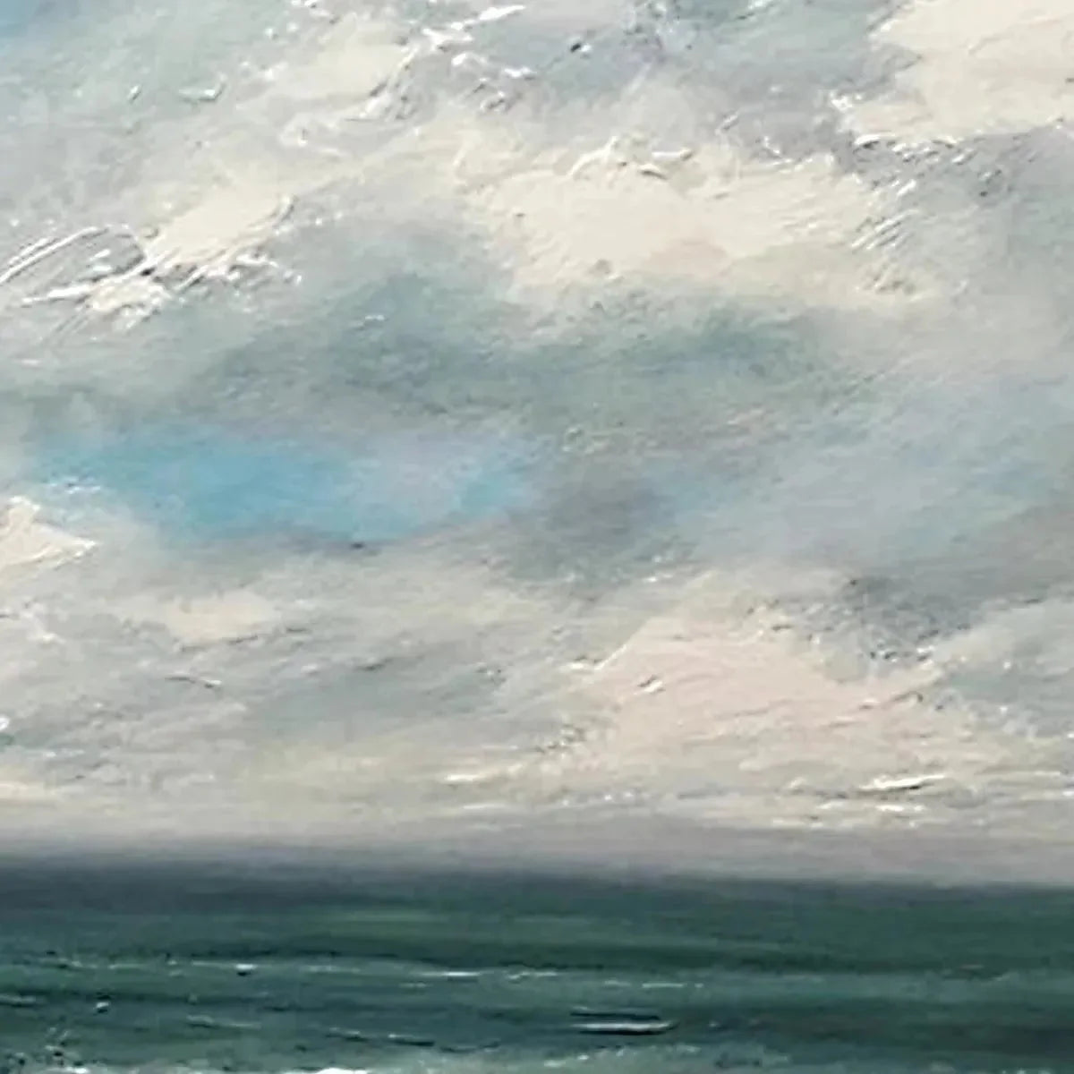 CLOUDY COASTAL SCENE: Square Coastal Landscape Painting | blue palette, original bedroom art