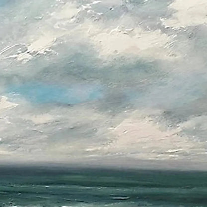CLOUDY COASTAL SCENE: Square Coastal Landscape Painting | blue palette, original bedroom art