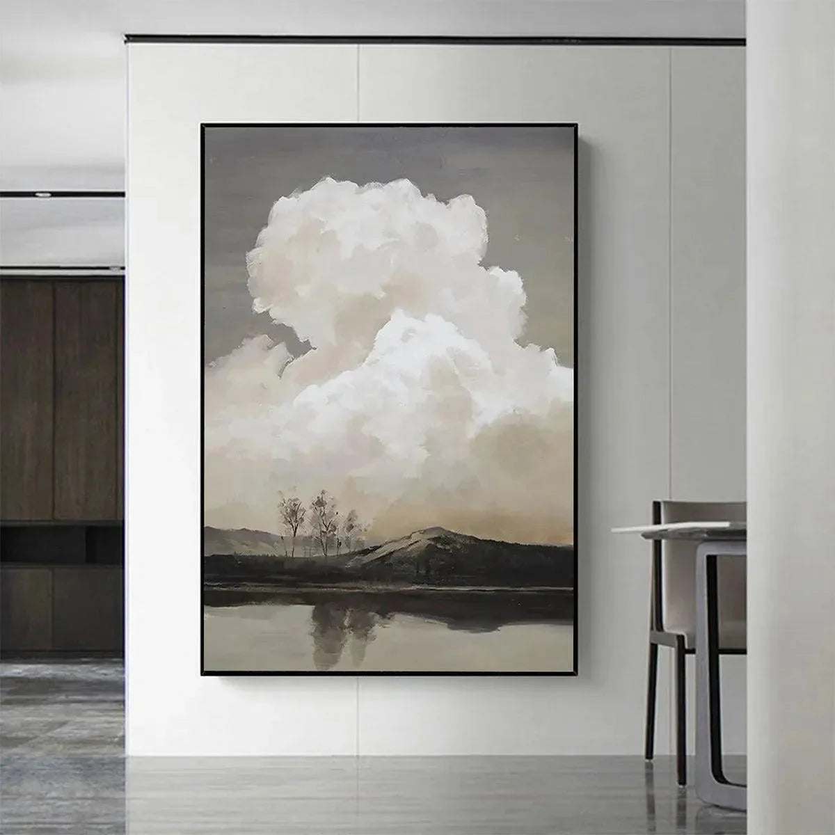 CLOUDY LANDSCAPE: Muted Landscape Painting, Vertical Wall Art | Landscape closeup, raised brushwork detail