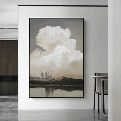 CLOUDY LANDSCAPE: Muted Landscape Painting, Vertical Wall Art | Landscape closeup, raised brushwork detail