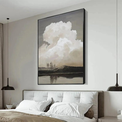 CLOUDY LANDSCAPE: Muted Landscape Painting, Vertical Wall Art | rolled canvas, ready for custom framing