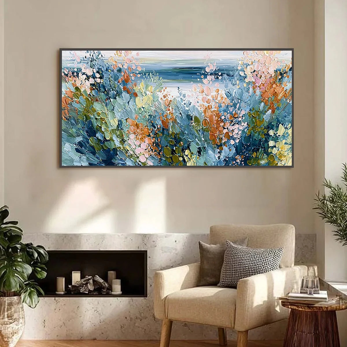 COASTAL BLOOM: Textured Abstract Floral Seascape Oil Painting | Abstract closeup, raised brushwork detail