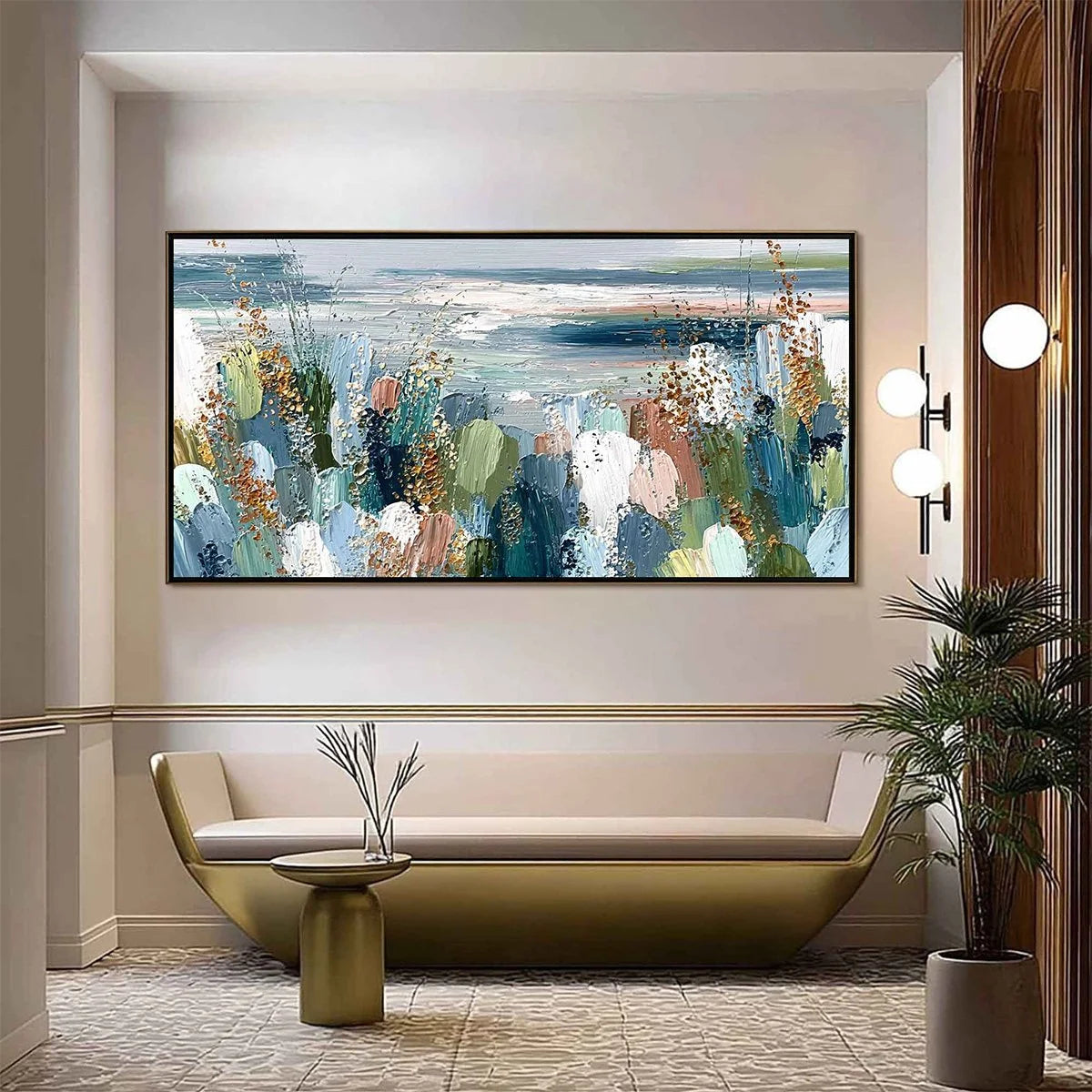 COASTAL BLOOM: Textured Abstract Seascape Impasto Oil Painting | Abstract closeup, raised brushwork detail
