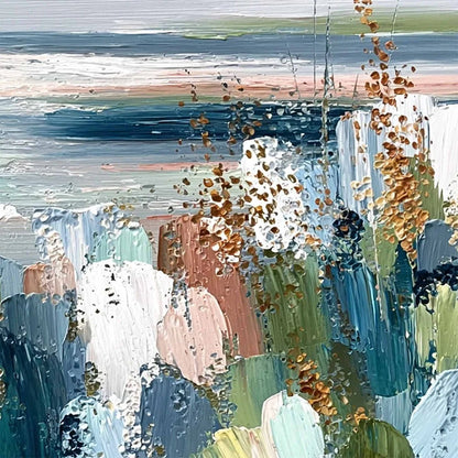 COASTAL BLOOM: Textured Abstract Seascape Impasto Oil Painting | rolled canvas, ready for custom framing