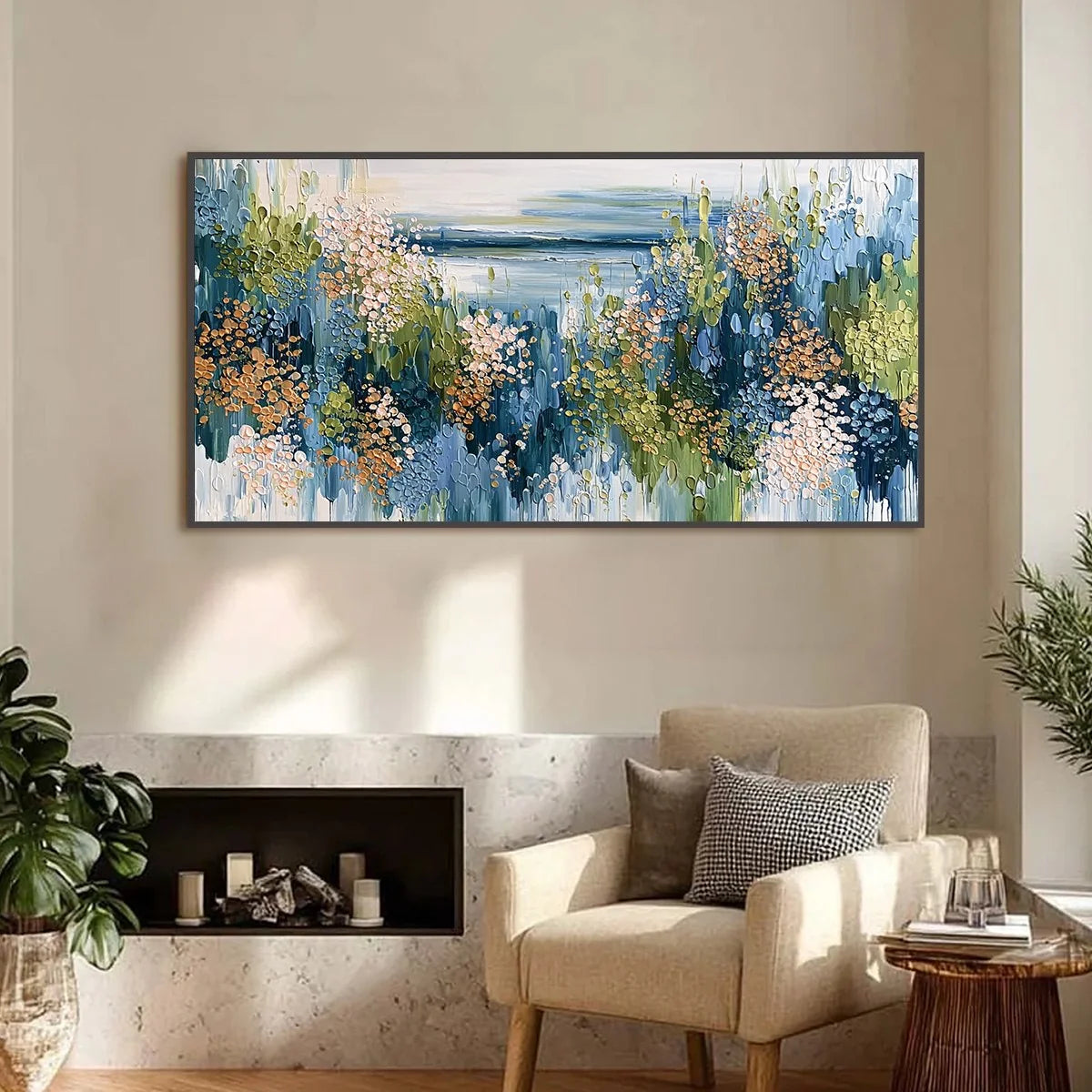 COASTAL BLOOM: Textured Impasto Painting Floral Coastline | Abstract closeup, raised brushwork detail