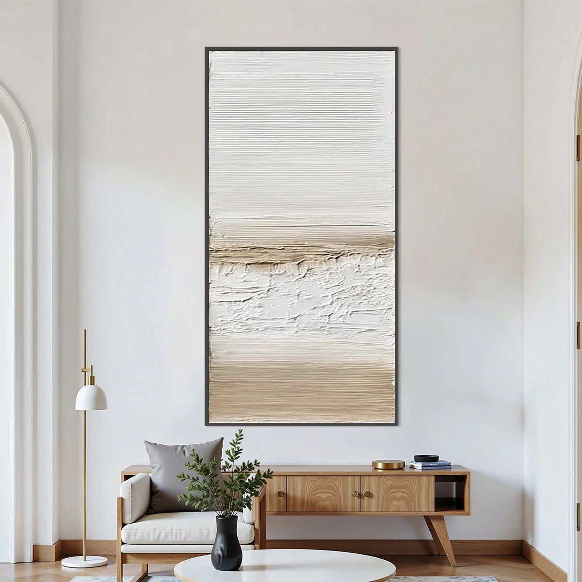 COASTAL CALM: Textured Minimalist Wabi Sabi Landscape | Landscape closeup, raised brushwork detail