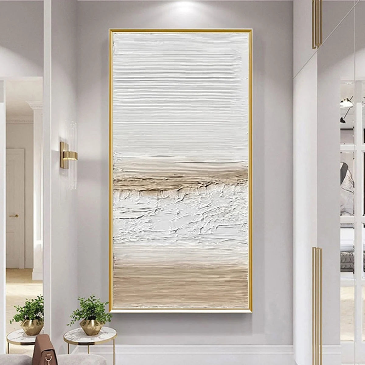 COASTAL CALM: Textured Minimalist Wabi Sabi Landscape | rectangular format, hand-painted canvas edge