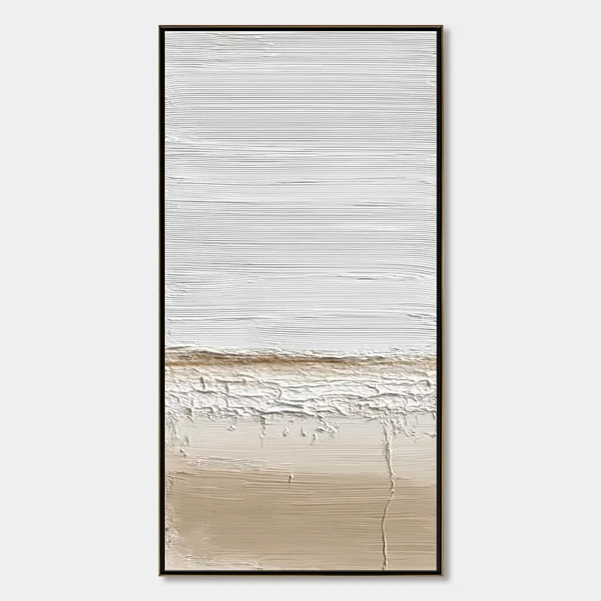 COASTAL CALM: Textured Minimalist Wabi Sabi Landscape | hanging in COASTAL CALM: Textured Minimalist Wabi Sabi Landscape featuring layered textured brushwork in refined tones; landscape composition...