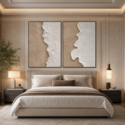 COASTAL CALM: Textured Wabi-Sabi Abstract Beach Painting Diptych