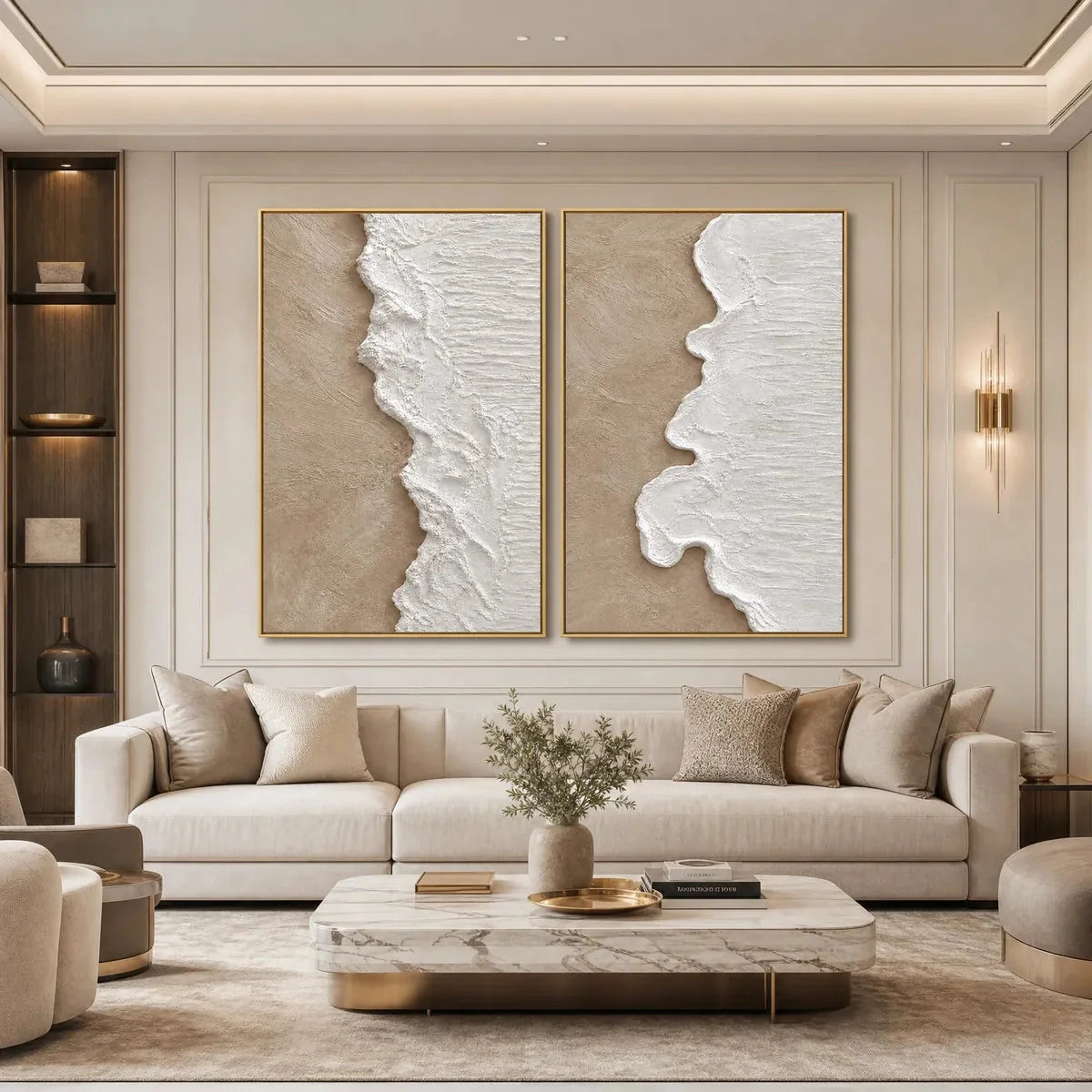 COASTAL CALM: Textured Wabi-Sabi Abstract Beach Painting Diptych | rolled canvas, ready for custom framing