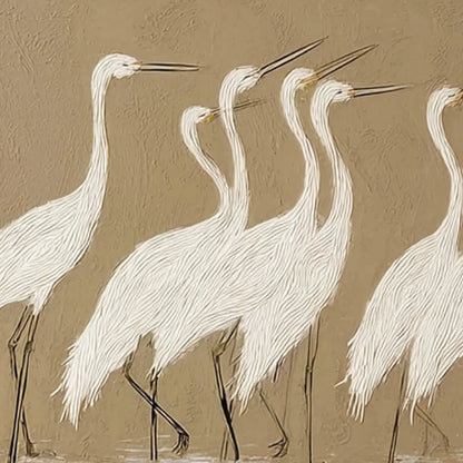COASTAL CONGREGATION: Textured Wabi Sabi Egret Painting on Neutral Canvas | rolled canvas, ready for custom framing