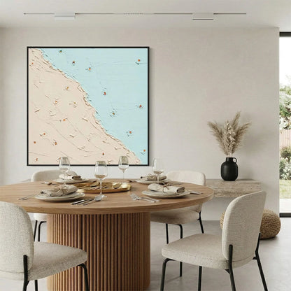 COASTAL DAYDREAM: Textured Minimalist Abstract Beach Painting | gold frame stretched on neutral wall