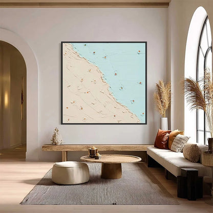 COASTAL DAYDREAM: Textured Minimalist Abstract Beach Painting | black frame version on white wall