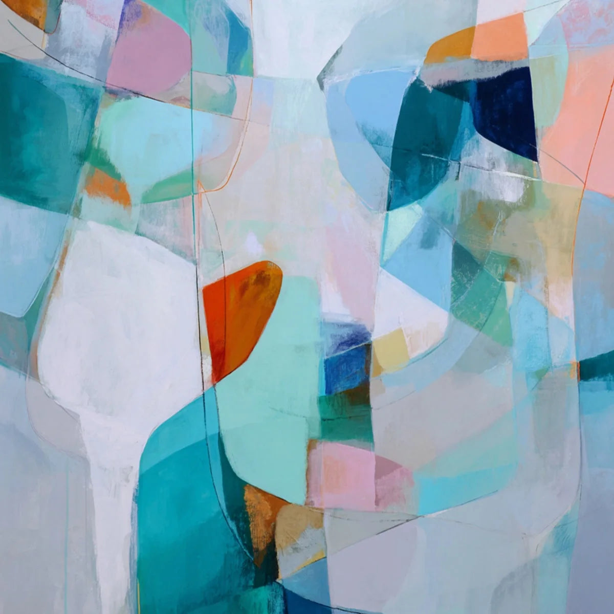 COASTAL DRIFT: Colorful Abstract Vertical Composition Art | rectangular format, hand-painted canvas edge