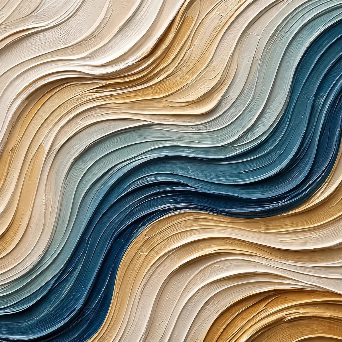 COASTAL DRIFT: Large Textured Abstract Painting of Coastal Waves | rectangular format, hand-painted canvas edge