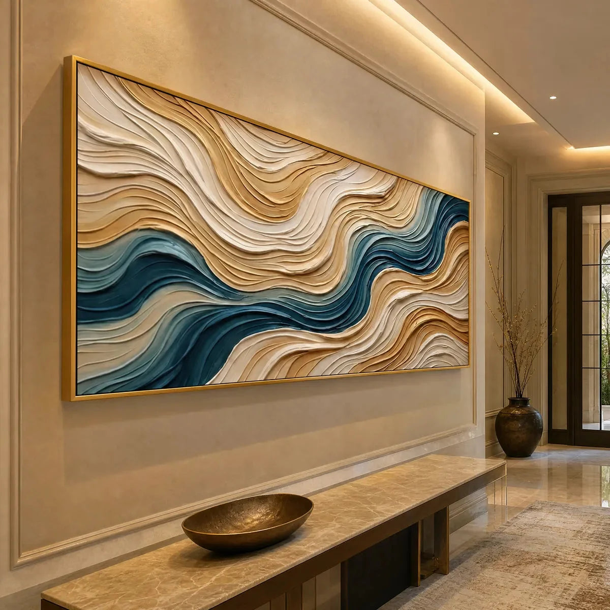 COASTAL DRIFT: Large Textured Abstract Painting of Coastal Waves | rolled canvas, ready for custom framing