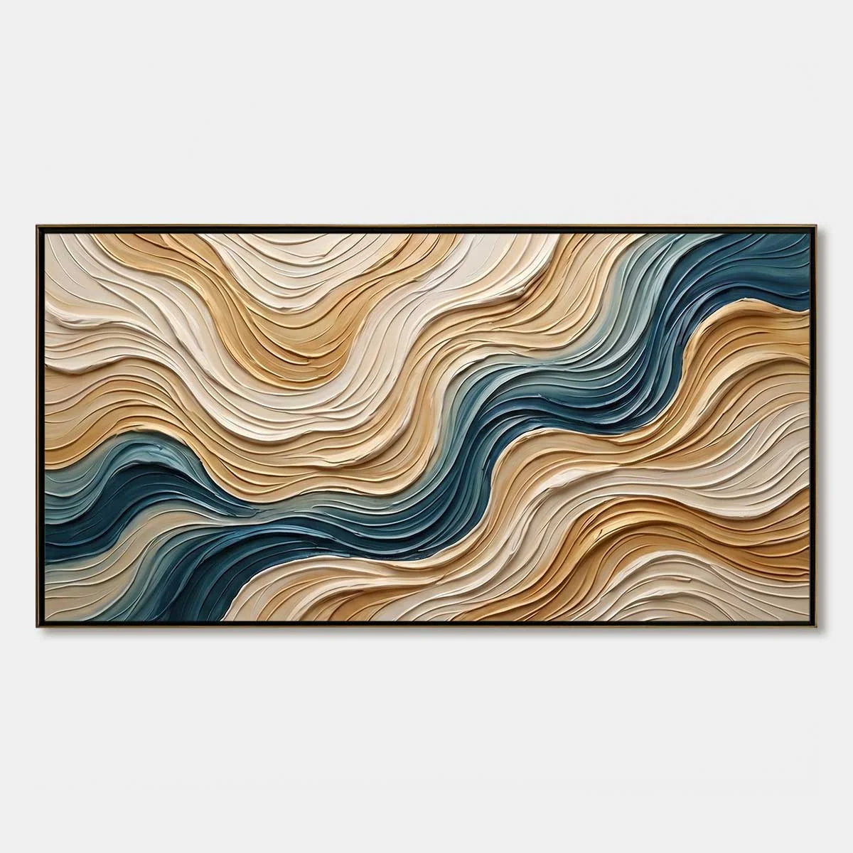 COASTAL DRIFT: Large Textured Abstract Painting of Coastal Waves | hanging in COASTAL DRIFT: Large Textured Abstract Painting of Coastal Waves featuring layered textured brushwork in refined tones;...