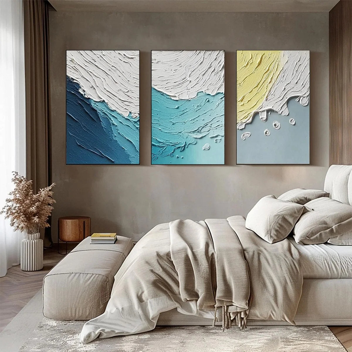 COASTAL DRIFT: Textured Abstract Ocean Wave Painting Set | Abstract closeup, raised brushwork detail