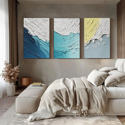 COASTAL DRIFT: Textured Abstract Ocean Wave Painting Set | Abstract closeup, raised brushwork detail