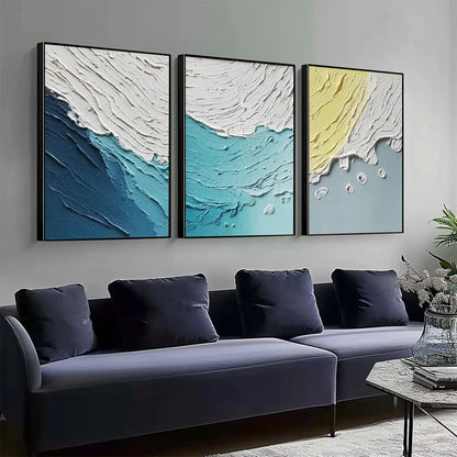 COASTAL DRIFT: Textured Abstract Ocean Wave Painting Set | blue palette, original Hand-painted on premium stretched canvas using artist-grade oils; rich layered surface captures ocean depth and wav...