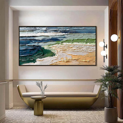 COASTAL DRIFT: Textured Abstract Seascape Impasto Oil Painting | Abstract closeup, raised brushwork detail