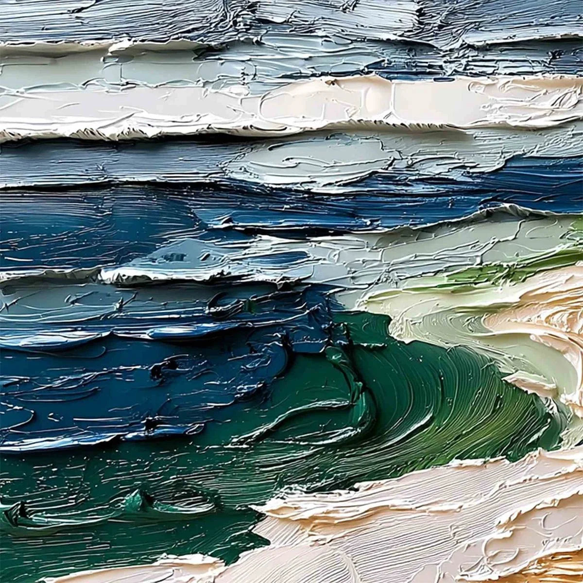 COASTAL DRIFT: Textured Abstract Seascape Impasto Oil Painting | rectangular format, hand-painted canvas edge